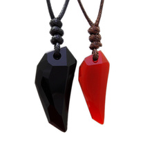 Природный черный агат подвеска обсидиан личность простая волчьи зубы мужское ожерелье мода корейская пара аксессуары