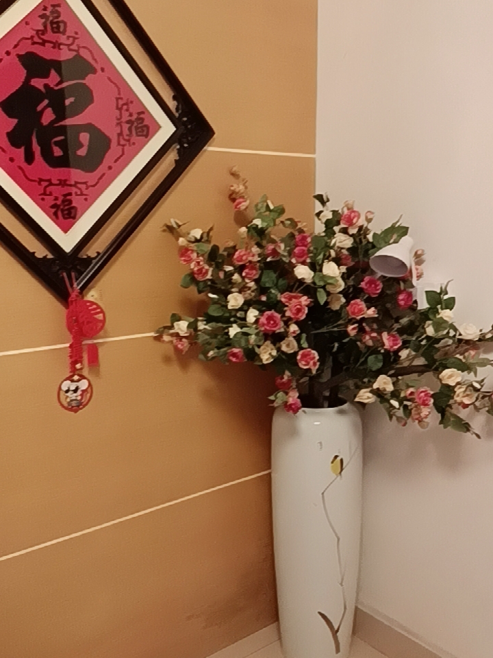 蔷薇花树落地花瓶搭配花艺真树杆假花仿真花客厅酒店装饰摆设花艺