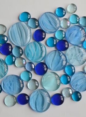 小号海蓝色玻璃石 玻璃珠 鱼缸花瓶装饰品 贴墙 铺地 3元30个