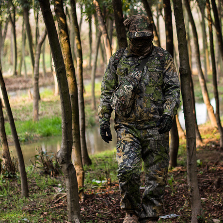 皇冠春夏薄丛林绿树叶迷彩仿生迷彩狩猎服套装作战服野战服三件套