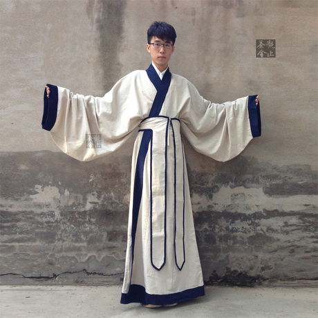 【归荑】观止茶舍 朱子深衣 正统汉服男装定制 天然亚麻传统服装