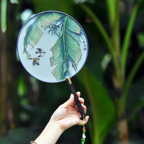 【香草古风】绿了芭蕉 手绘宫扇团扇纨扇真丝绢古典汉服配饰芭蕉