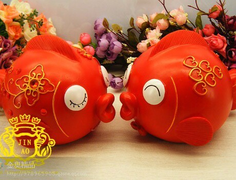 幸福鱼存钱罐/情人礼物/年年有鱼/婚庆礼品/特大号亲嘴鱼