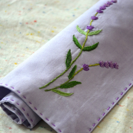 釉遇见-亦净 原创手工刺绣女士手帕绢双层纯棉紫色薰衣草定制礼物