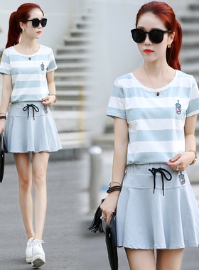 2016夏天新款女装休闲运动衣服裙裤套装女夏时尚 两件套25-35周岁