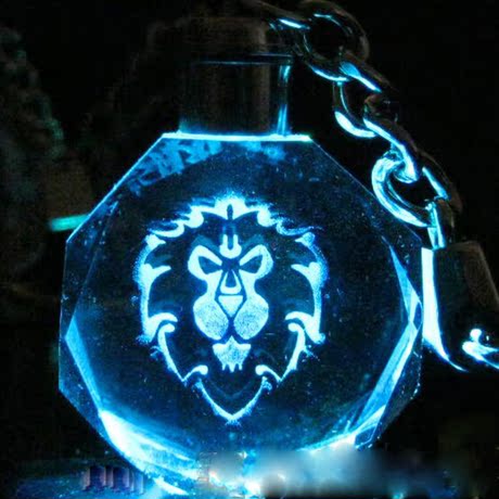魔兽世界周边 联盟logo 徽记标志 水晶led灯钥匙扣挂件