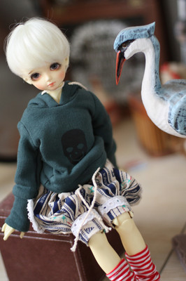 taobao agent [Endless] Ink green skull sweater connecting hoodie BJD/SD/MSD4 points top leisure T -shirt
