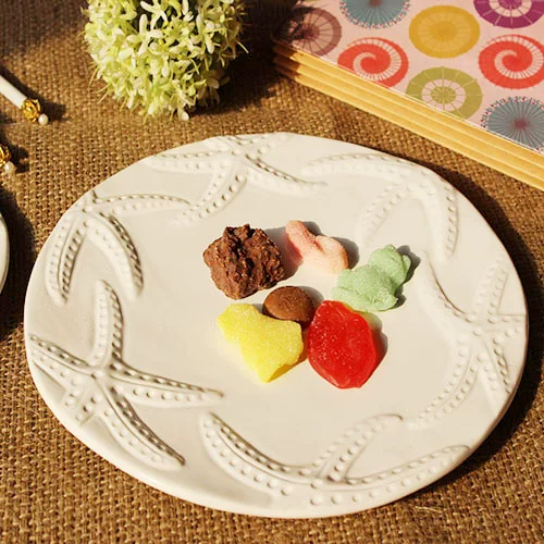Foreign Trade Ceramics/Mediterranean Wind/Pure Handmade Old/S three -dimensional embossed Star/Dinner Disk/Western Disk/Flat Disk