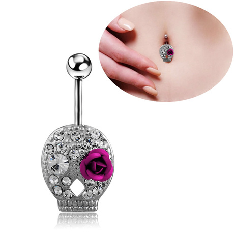 穿刺饰品批发 厂家直销韩国穿刺脐环 镶钻骷髅头肚脐扣肚脐眼脐钉
