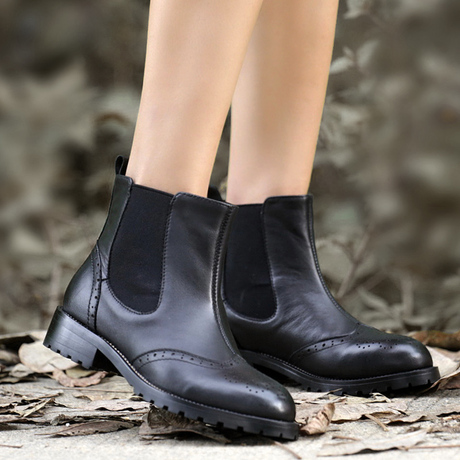 五言诗巴洛克风格女鞋复古牛皮英伦春秋短靴手工真皮女单靴子