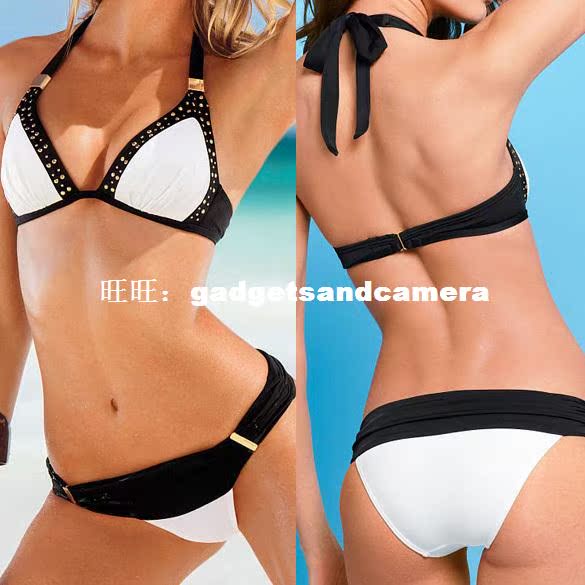 

Hot Free Shipping Woman Sexy Halter Rivet Bikini Set Swimsui