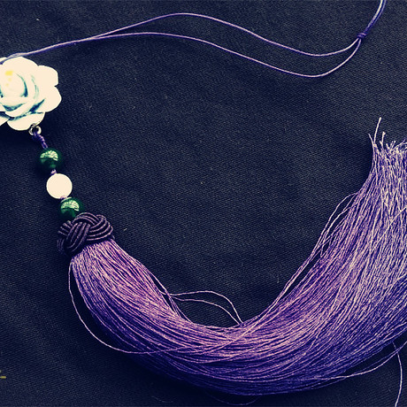 原创手工汉服配饰古风流苏腰坠吊坠 宫绦腰佩禁步扇坠笛箫坠 紫色