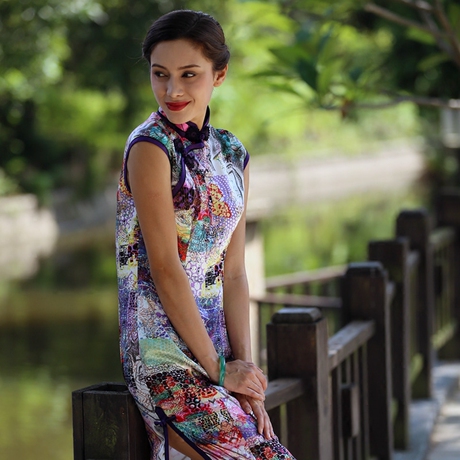 578快乐e调*白领公寓娘子写断码特价艺术真丝桑蚕丝盘扣夏短旗袍