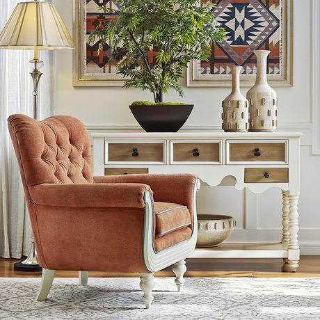 美克美家 欧式古典俄罗斯桦木查尔丝汀休闲家具沙发椅|m7569u9