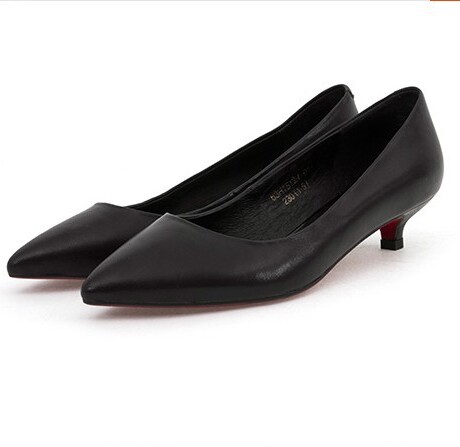 0l春新款羊皮尖头低跟皮鞋办公室女鞋真皮黑色工作鞋职业女单鞋