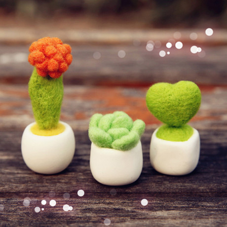 三朵迷你粘土多肉盆栽绿植羊毛毡戳戳乐diy材料包手工制作套装