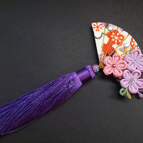 和风日本日式和服绉布cos流苏扇形樱花发饰发梳发簪簪子发夹 紫