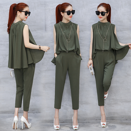 小清新时尚套装女2017夏装新款韩版气质雪纺女神洋气两件套夏季潮