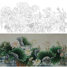 Картина 工笔画白描底稿四尺荷花66*132实物白纸打印稿含彩图062t