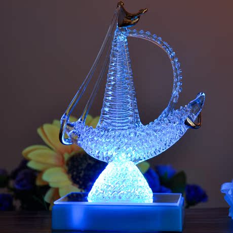 一帆风顺水晶玻璃帆船摆件家居台面装饰开业礼品纪念工艺品