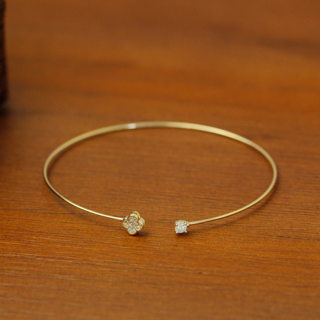 00       geunyeon瑾妍小花单钻纯14k金彩金细款开口手镯