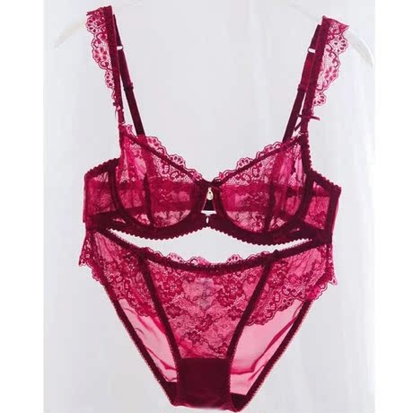 欧美新款超薄性感蕾丝舒适透气文胸套装显瘦小大码女士无海绵内衣