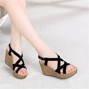 团若网 鞋包 坡跟中跟鱼嘴凉鞋