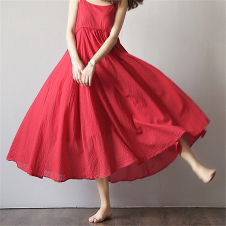 森女背心裙文艺范高腰全棉连衣裙白色吊带长裙淑女气质度假长裙子