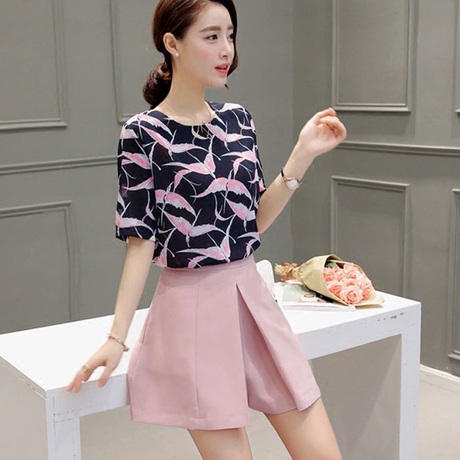 裙裤短裤套装女夏时尚2016夏季新款女装宽松夏天小清新雪纺两件套