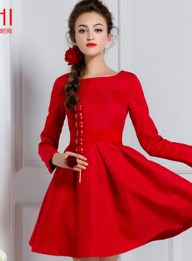 【橘红色连衣裙】_秋冬款连衣裙图片_价格_搭