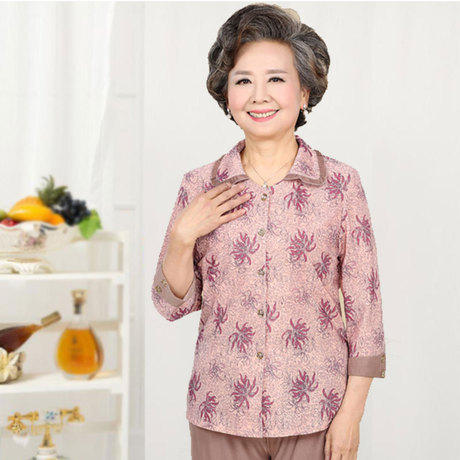 老年人夏装女套装60-70-80岁奶奶装两件套长袖90老人女装夏季衣服