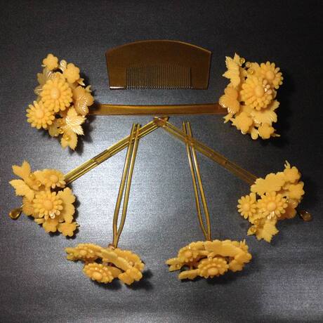 【无茶】日本进口和服配饰 花嫁发簪套装 龟甲风 中古特价品