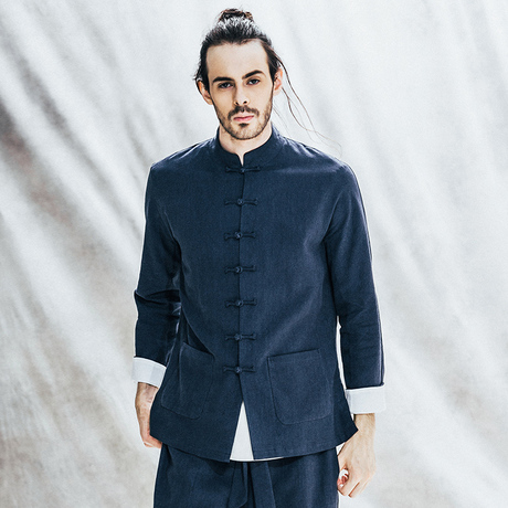 柒唐原创中国风 亚麻男士长袖唐装外套 秋季复古盘扣男装上衣棉麻