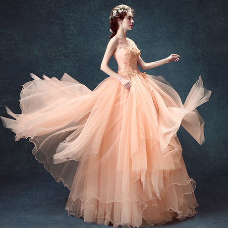 粉色花朵露背新娘敬酒服晚宴年会演出公主婚纱礼服2016新款2415