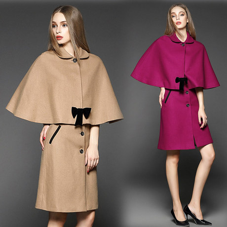 2016秋冬新款名媛毛呢斗篷披肩外套半身包臀一步裙时尚套装两件套