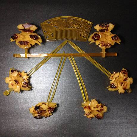 【无茶】日本进口和服配饰 花嫁发簪套装 龟甲风 中古美品