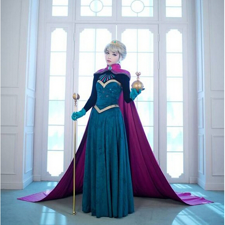 现货冰雪奇缘艾莎皇后elsa成人儿童加冕礼服cosplay女装送皇冠