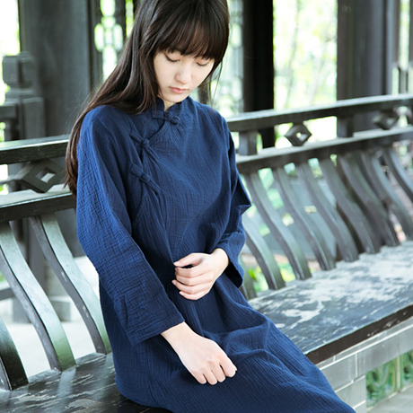 有所思.原创文艺复古盘扣衬衫 民国风旗袍中式女装斜襟长衫袍子