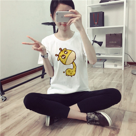 春夏女装t恤女士短袖2016新款半袖女夏装女上衣姐妹装印花t桖女x