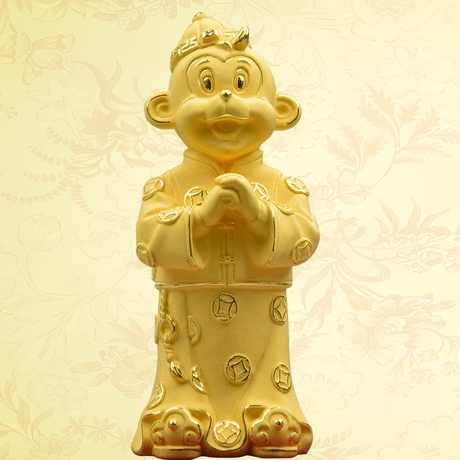 高档猴年吉祥物绒沙金猴子摆件 招财纳福金猴工艺品创意商务礼品