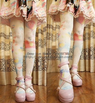 taobao agent Rabbit sauce】Japan's original single lolita soft girl hot air balloon の Qingkong double -sided printing pantyhose