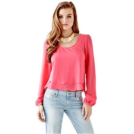 

женская рубашка Guess 2015 Long-sleeve Scalloped Top