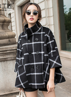 秋冬新款小香风羊绒短款斗篷毛呢外套女披肩羊绒小斗篷外套短款潮