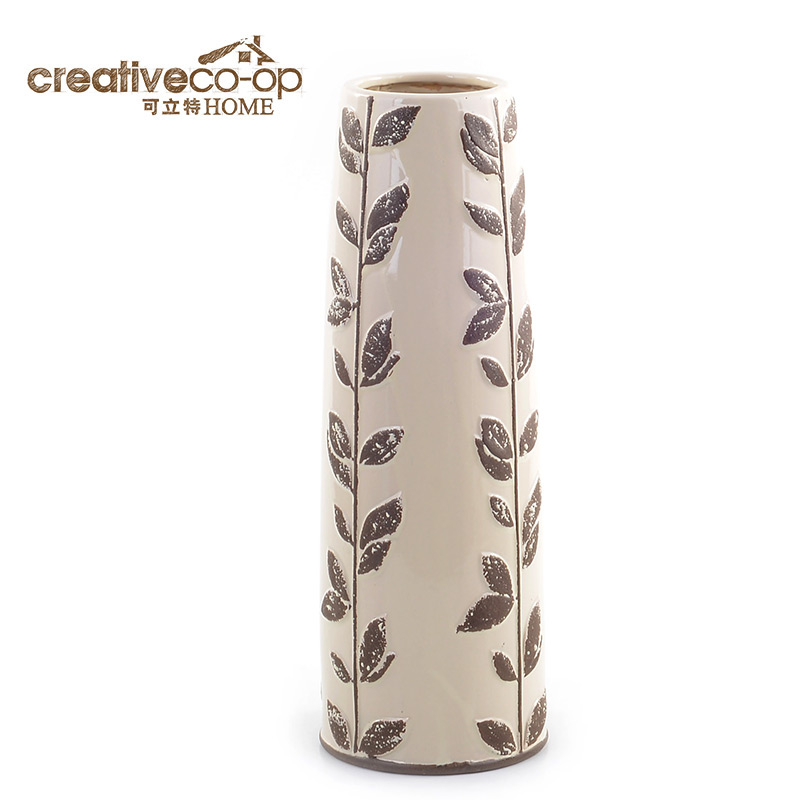 可立特 米色枝叶图案陶瓷花瓶CH0127