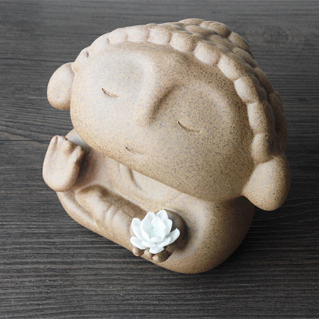 景德镇手工小佛摆件陶泥佛像释迦摩尼笑佛手持莲花家居装饰摆件