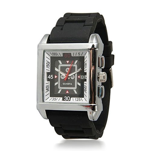 

Сувенир Bling Jewelry Mens Square Dial Rubber Black Watch