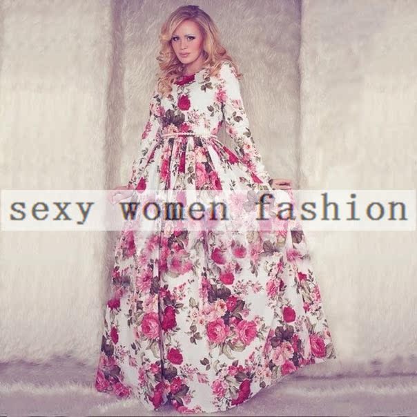 

Женское платье Sexy bandage dress ms0151 Long Sleeve Waist Big Swing Print Dress Evening Party Dress