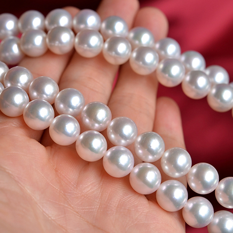 珠光宝气 天然akoya海水白珍珠珠串 项链大颗粒9-9.5mm 嘻嘻珠宝