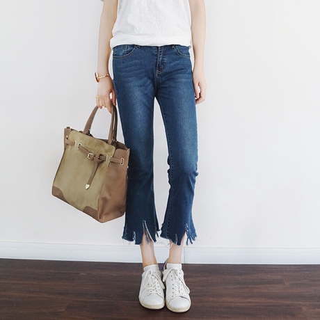 牛仔流苏喇叭裤