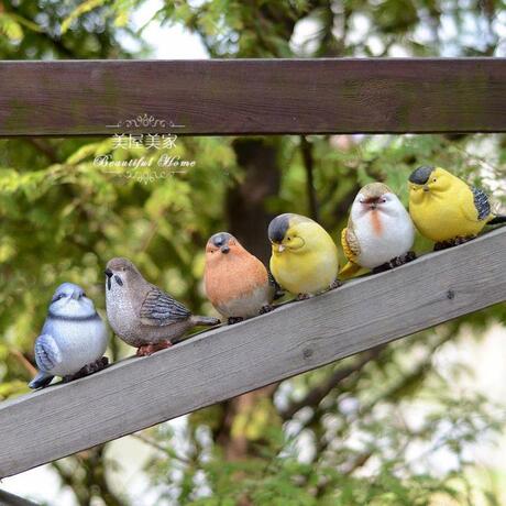 欧美田园树脂仿真小鸟六件套六只小鸟家居装饰品摆件花园园艺装饰